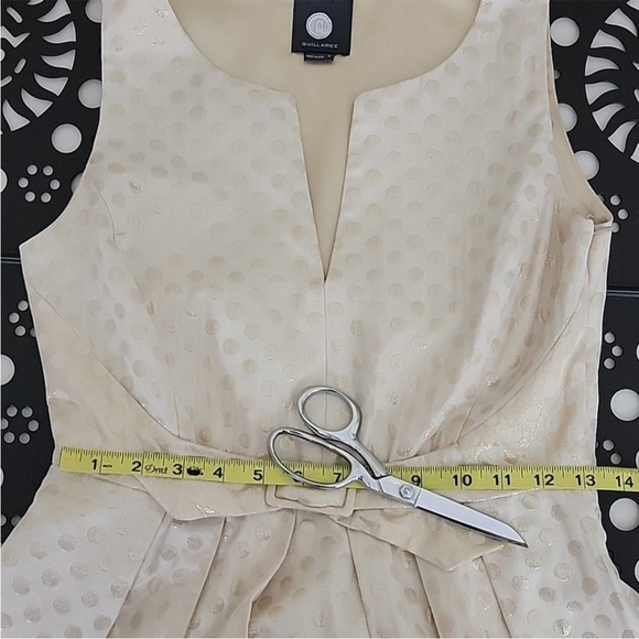 Anthropologie Quillaree Metallic Gold Jacquard Polka Dot Cream A-line Dress 4 - Picture 5 of 14